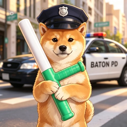 BATON token mascot holding a relay baton